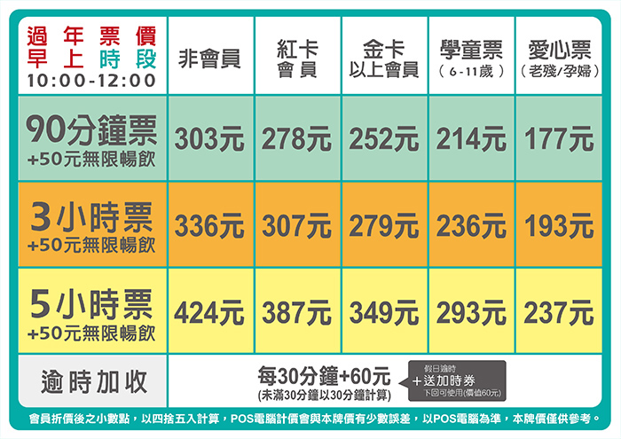 新莊館過年票價表